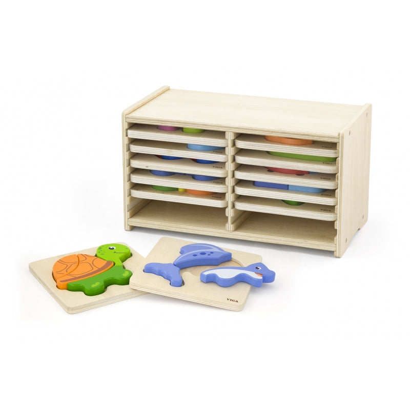 PolarB set van 12 houten puzzels incl. opbergruimte