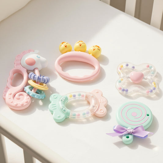 WOOPIE BABY sensorische rammelaar-/bijtringset roze