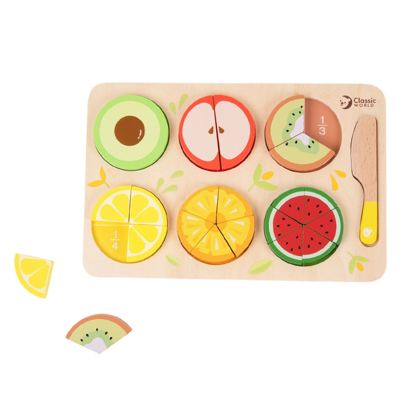 CLASSIC WORLD houten fruit snijden + breuken en delen leren MONTESSORI 23 stuks