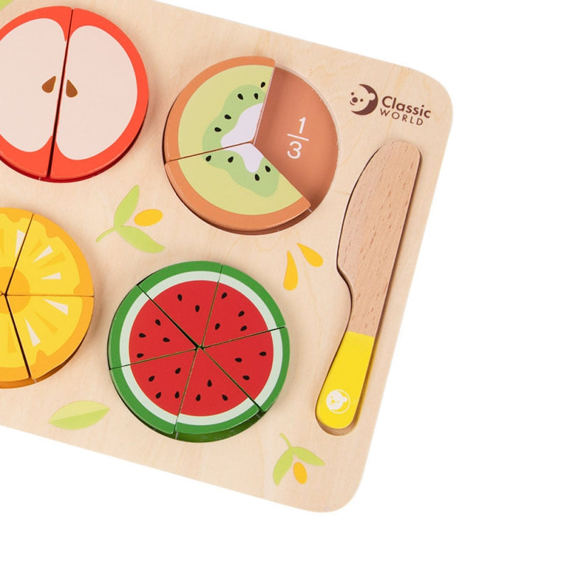 CLASSIC WORLD houten fruit snijden + breuken en delen leren MONTESSORI 23 stuks