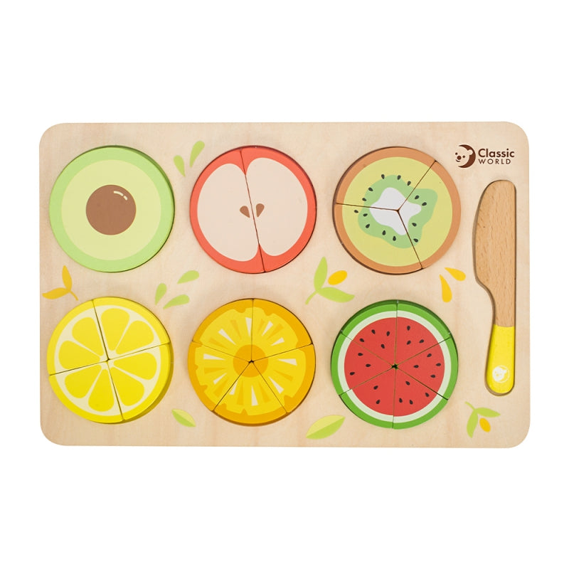CLASSIC WORLD houten fruit snijden + breuken en delen leren MONTESSORI 23 stuks