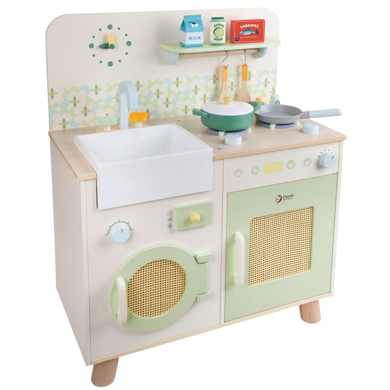 CLASSIC WORLD multifunctionele houten keuken met wasmachine en accessoires
