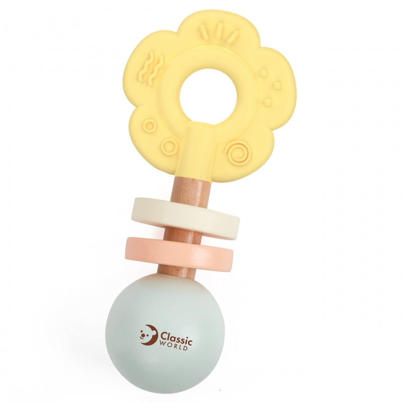 CLASSIC WORLD houten rammelaar/bijtring bloem