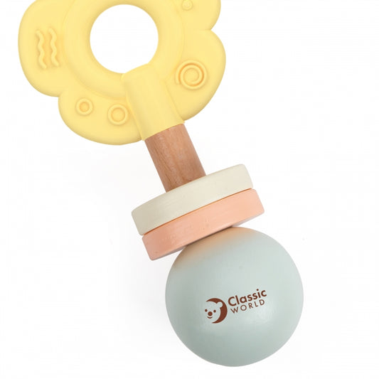 CLASSIC WORLD houten rammelaar/bijtring bloem