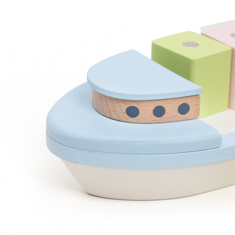 CLASSIC WORLD houten vrachtschip met containers 13 stuks