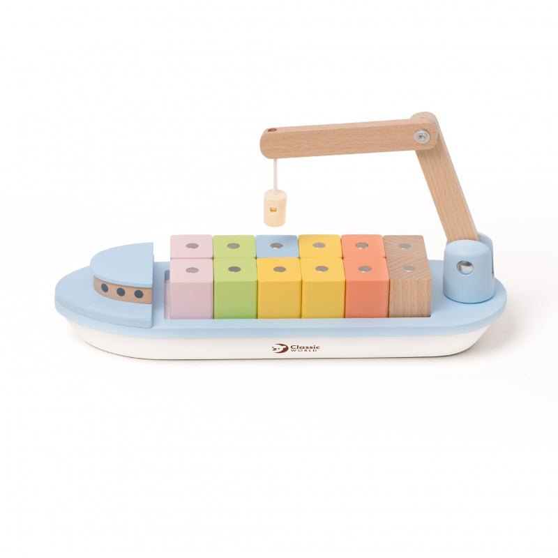 CLASSIC WORLD houten vrachtschip met containers 13 stuks