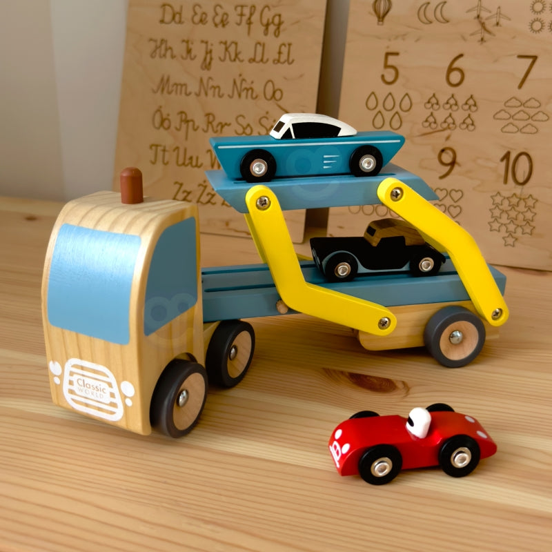 CLASSIC WORLD sleepwagen/oplegger set met 3 auto's