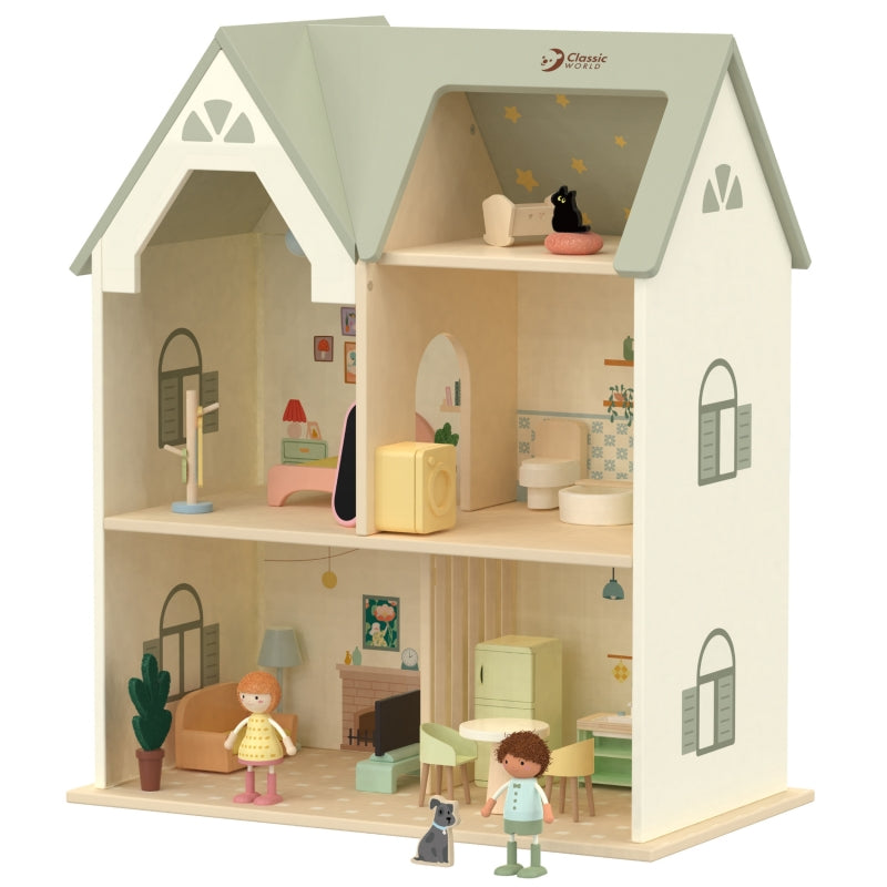 CLASSIC WORLD groot houten poppenhuis met meubels