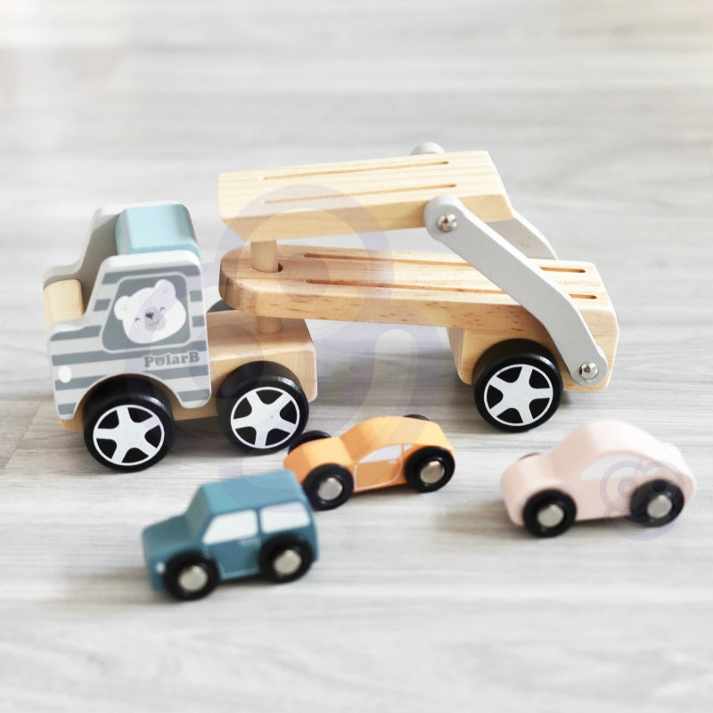 PolarB houten truck met oplegger incl. 3 auto's