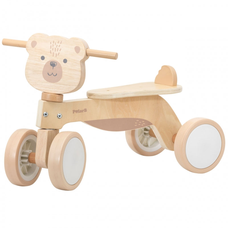 PolarB houten loopfiets bruine teddybeer met zachte wielen