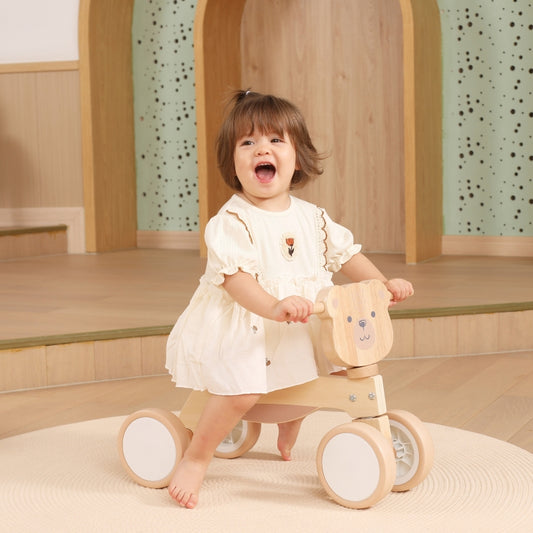 PolarB houten loopfiets bruine teddybeer met zachte wielen