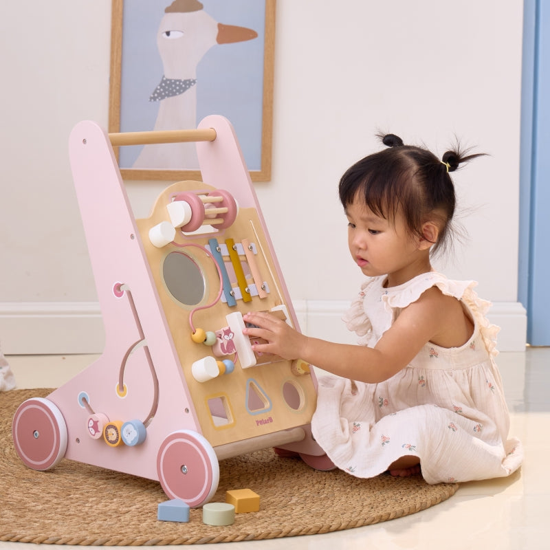 PolarB houten loopwagen roze educatief