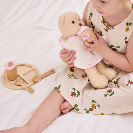 PolarB houten poppenvoedingsset - met fles en slabbetje