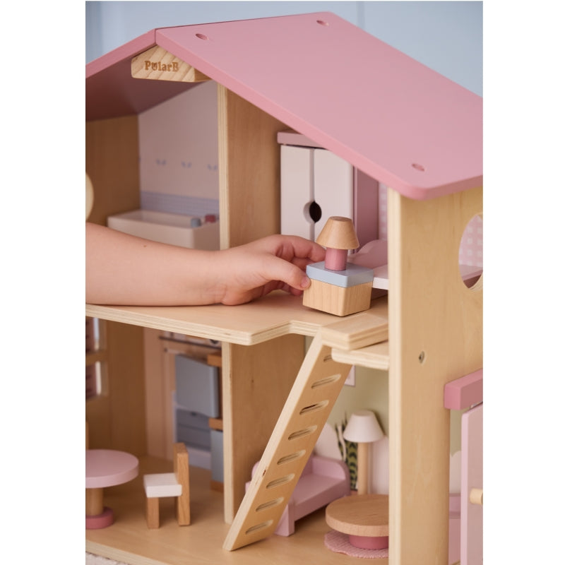 PolarB groot houten poppenhuis 17 st.