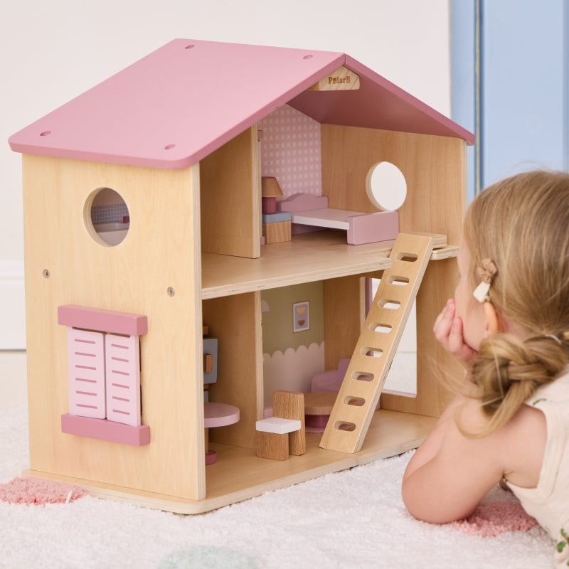 PolarB groot houten poppenhuis 17 st.