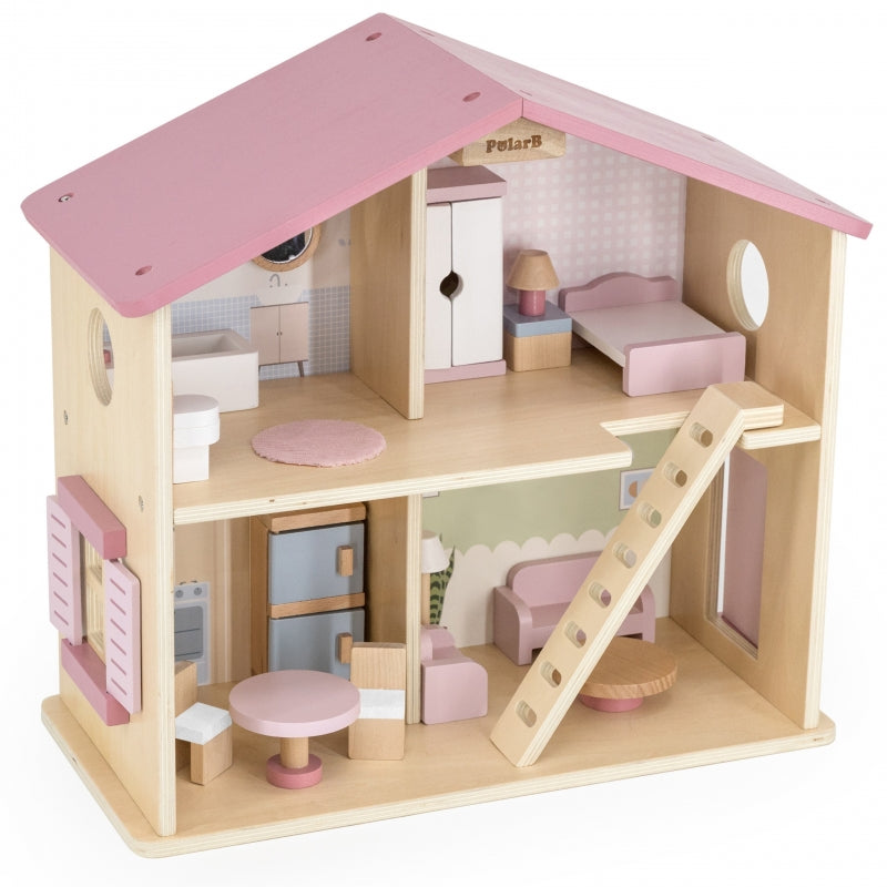 PolarB groot houten poppenhuis 17 st.