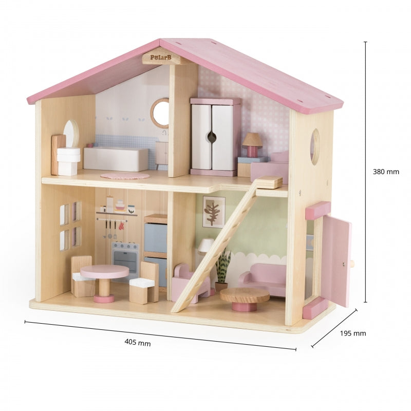 PolarB groot houten poppenhuis 17 st.
