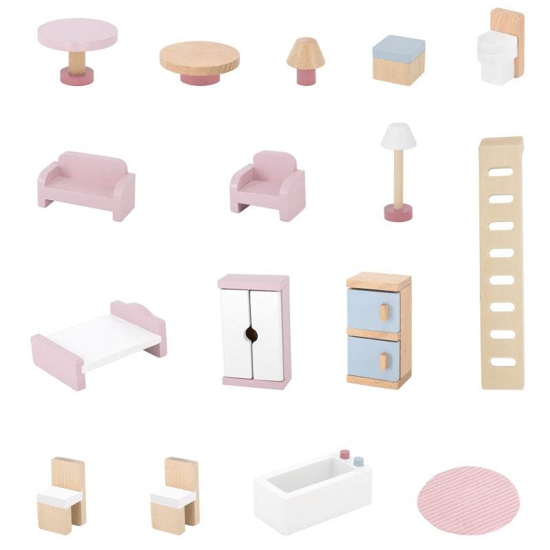 PolarB groot houten poppenhuis 17 st.