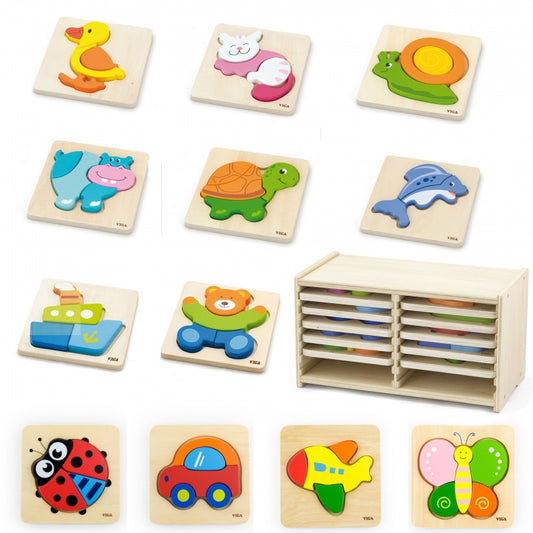 PolarB set van 12 houten puzzels incl. opbergruimte
