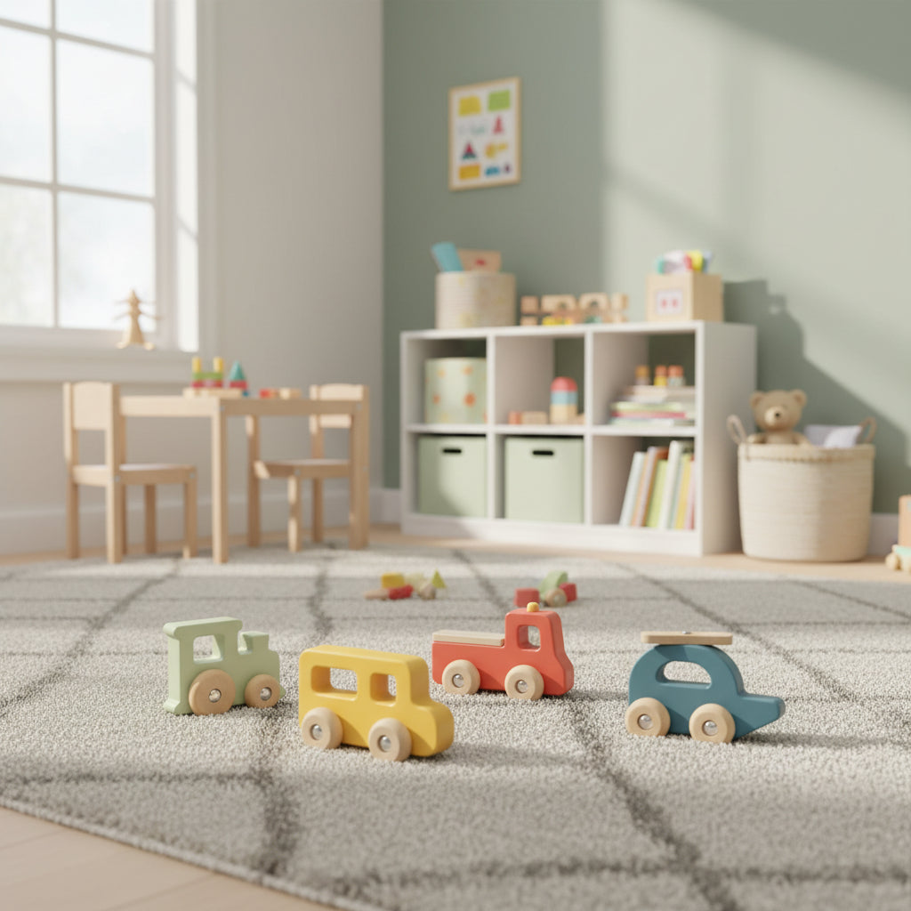 PolarB set van 4 kleurrijke houten voertuigen