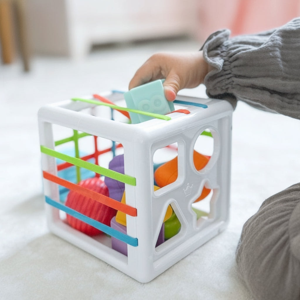 WOOPIE BABY flexibele sensorische kubussorteerder, kleurrijke vormen, 11 stuks