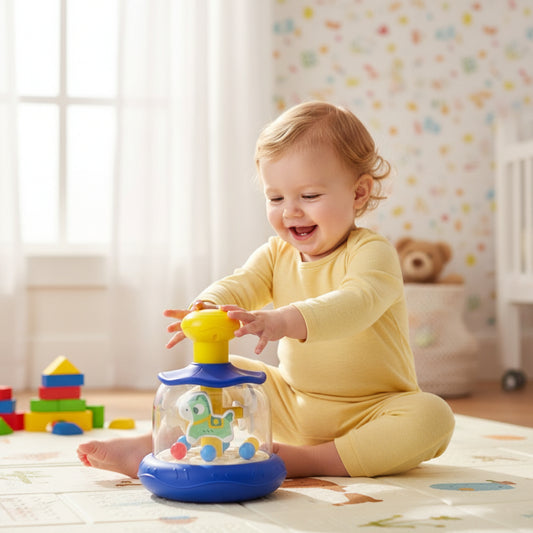WOOPIE BABY kleurrijke blauwe paardenmolen met ballen