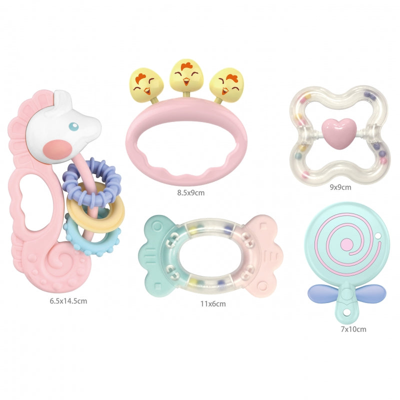 WOOPIE BABY sensorische rammelaar-/bijtringset roze