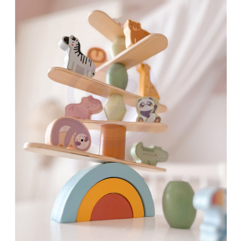 WOOPIE GREEN balancerende houten dieren stapelpuzzel