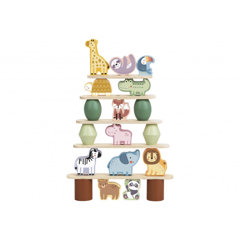 WOOPIE GREEN balancerende houten dieren stapelpuzzel