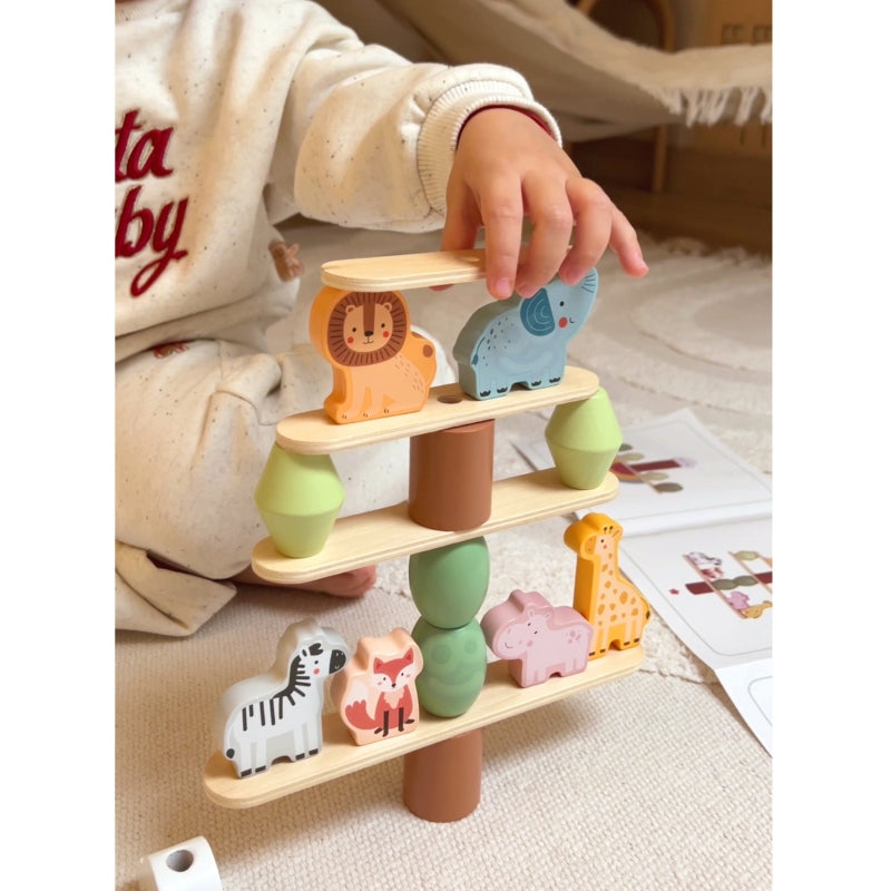 WOOPIE GREEN balancerende houten dieren stapelpuzzel