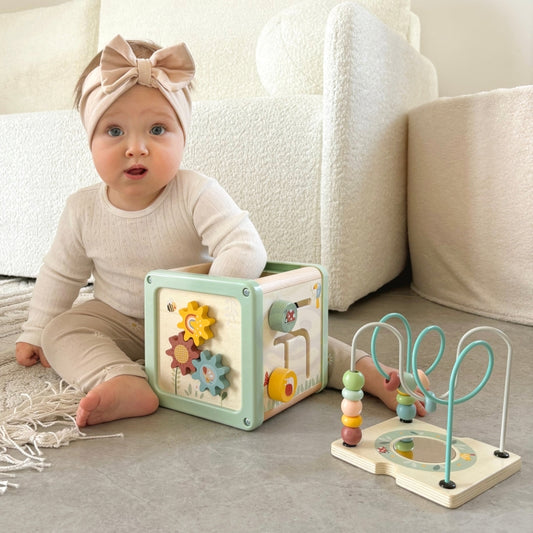 WOOPIE GREEN houten activiteitenkubus multifunctionele educatieve sorteerder