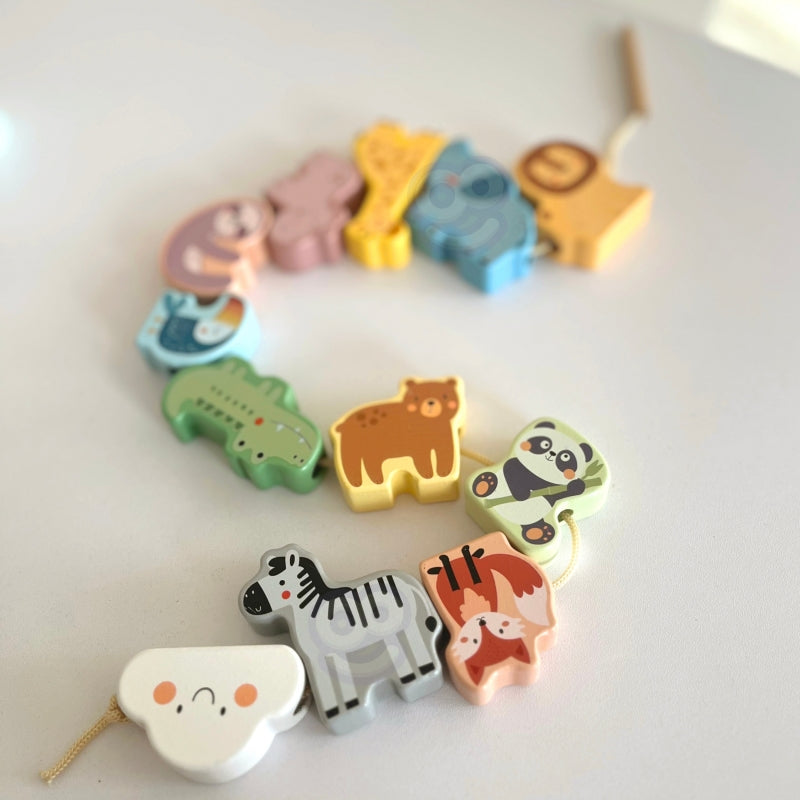 WOOPIE GREEN houten zoo-on-a-string verweven Montessori