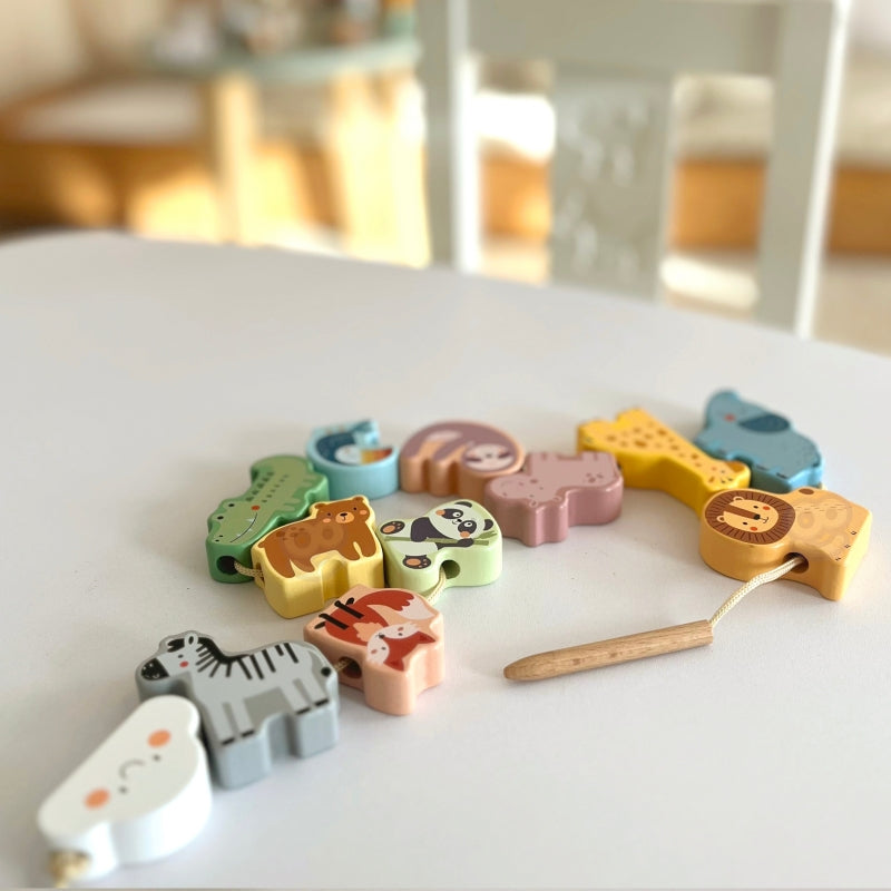 WOOPIE GREEN houten zoo-on-a-string verweven Montessori