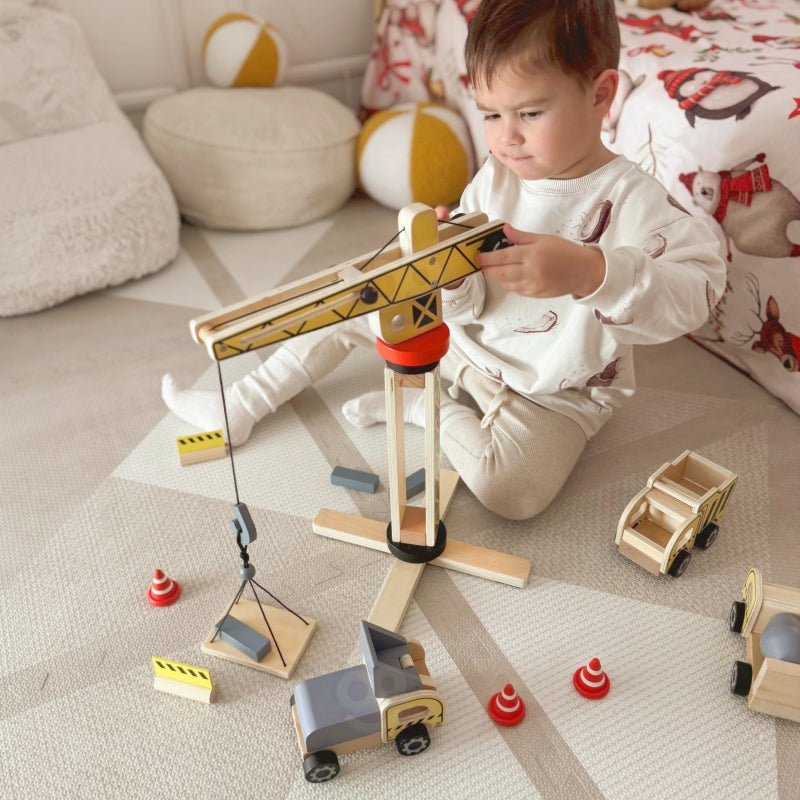 WOOPIE GREEN bouwwerf 5-in-1 met mobiele kraan XXL en voertuigen